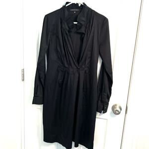 Elie Tahari Ruffle shirt Dress classic solid black long sleeve Fall Autumn 4